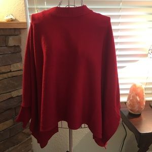 Red wool cape pull over with hand sleeves